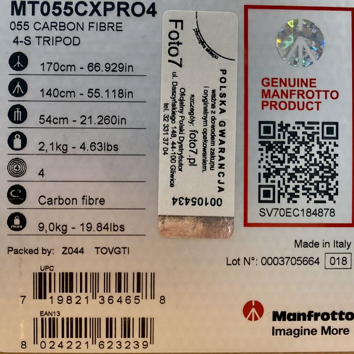 Statyw Manfrotto 055CXPRO4 Carbon 4 sekc.
